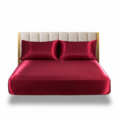 Burgundy Silky Satin Fitted Sheet – Sleep in Softness & Elegance