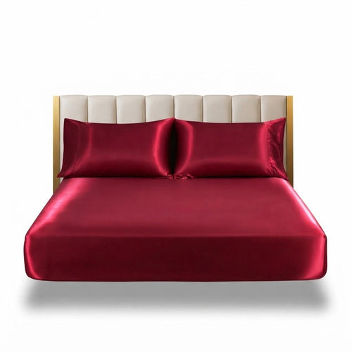 Burgundy Silky Satin Fitted Sheet – Sleep in Softness & Elegance