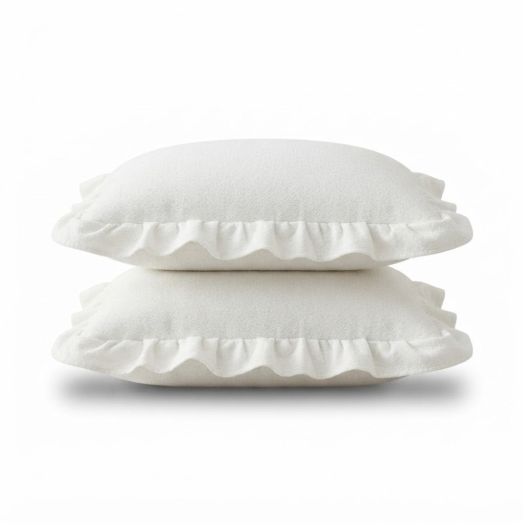 Pure Cotton Ruffle Pillowcases Set of 2 Solid White 48x74cm