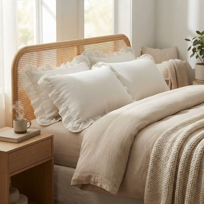 Pure Cotton Ruffle Pillowcases Set of 2 Solid White 48x74cm