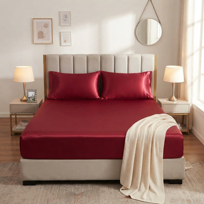 Burgundy Silky Satin Fitted Sheet – Sleep in Softness & Elegance