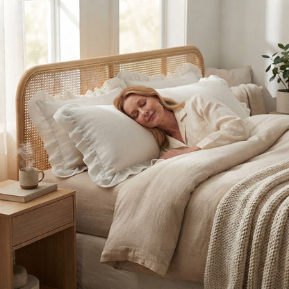 Pure Cotton Ruffle Pillowcases Set of 2 Solid White 48x74cm